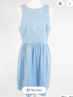 Light Blue Floral Cotton Sleeveless A-line Dress
